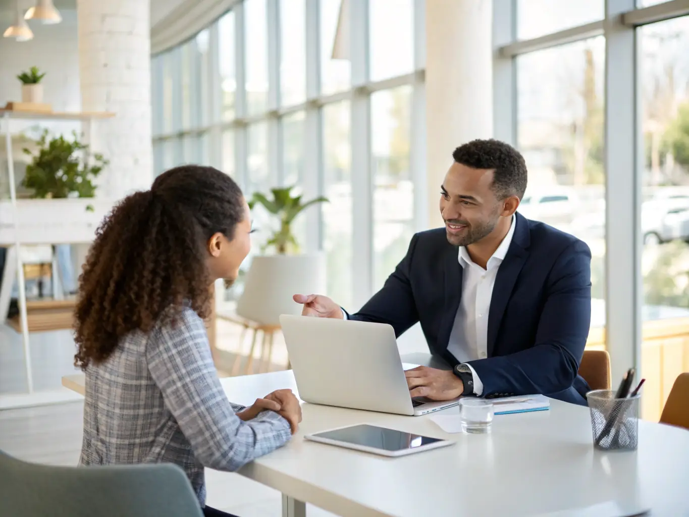 A professional setting with a Talent Hunt Group recruiter interviewing a candidate for an AI engineering position. The image should convey professionalism, expertise, and a focus on AI technology.